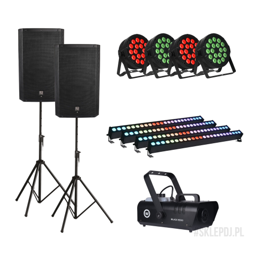 WYNAJEM NA WEEKEND | PARTY PACK: 2x głośnik 12" + 4x led BAR + 4x led PAR + dymiarka | WSDJ Studio